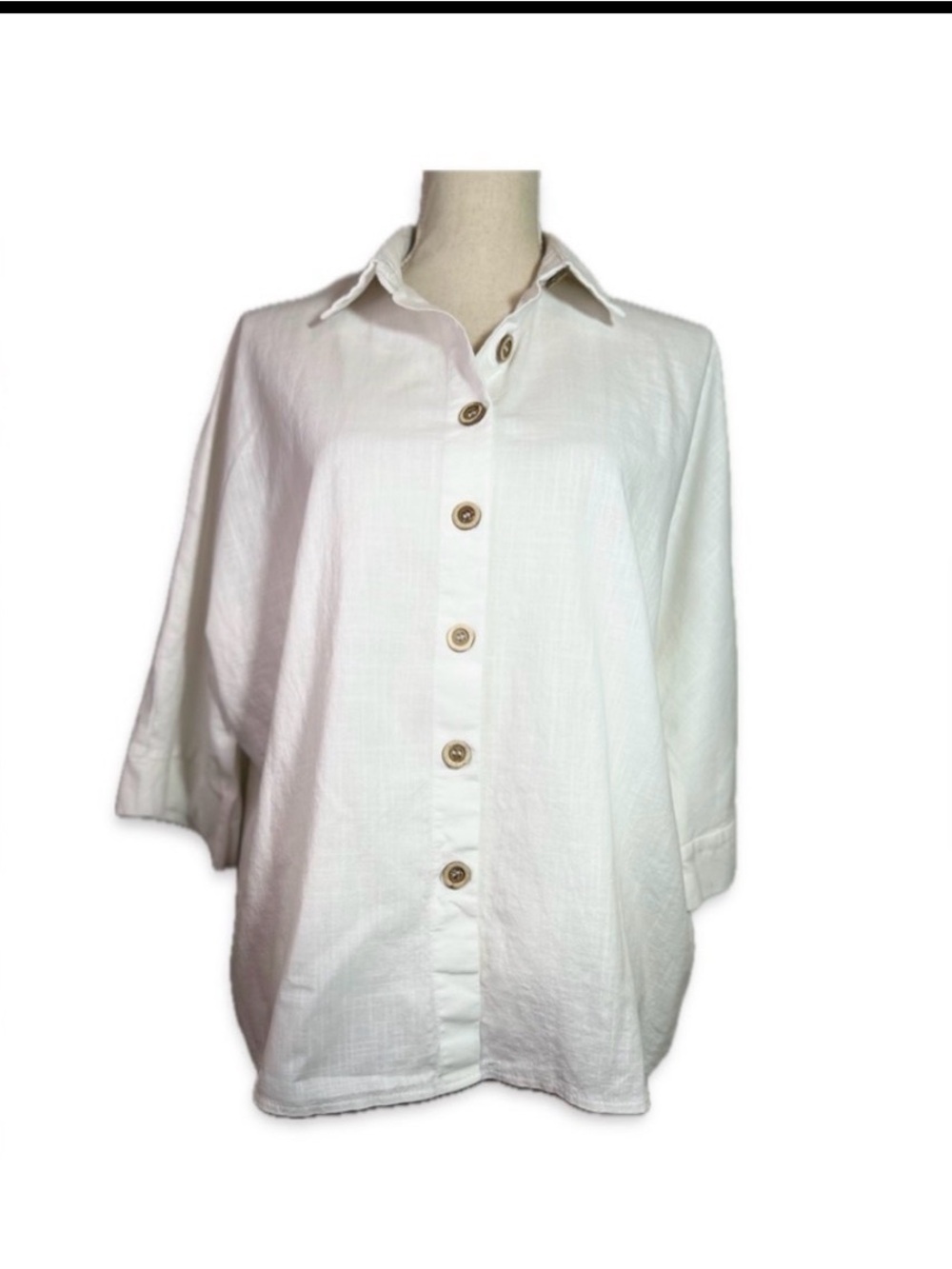 2 - Tops Bundle - 1- Red Linen/Cotton and 1-White Cotton Button Down Large - Picture 4 of 15